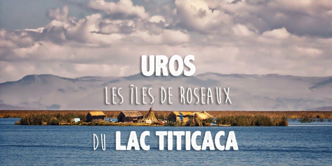 vue sur le lac titicaca avec en arrière plan un village flottant construit à base de roseaux et sur lequel vivent les tribus uros